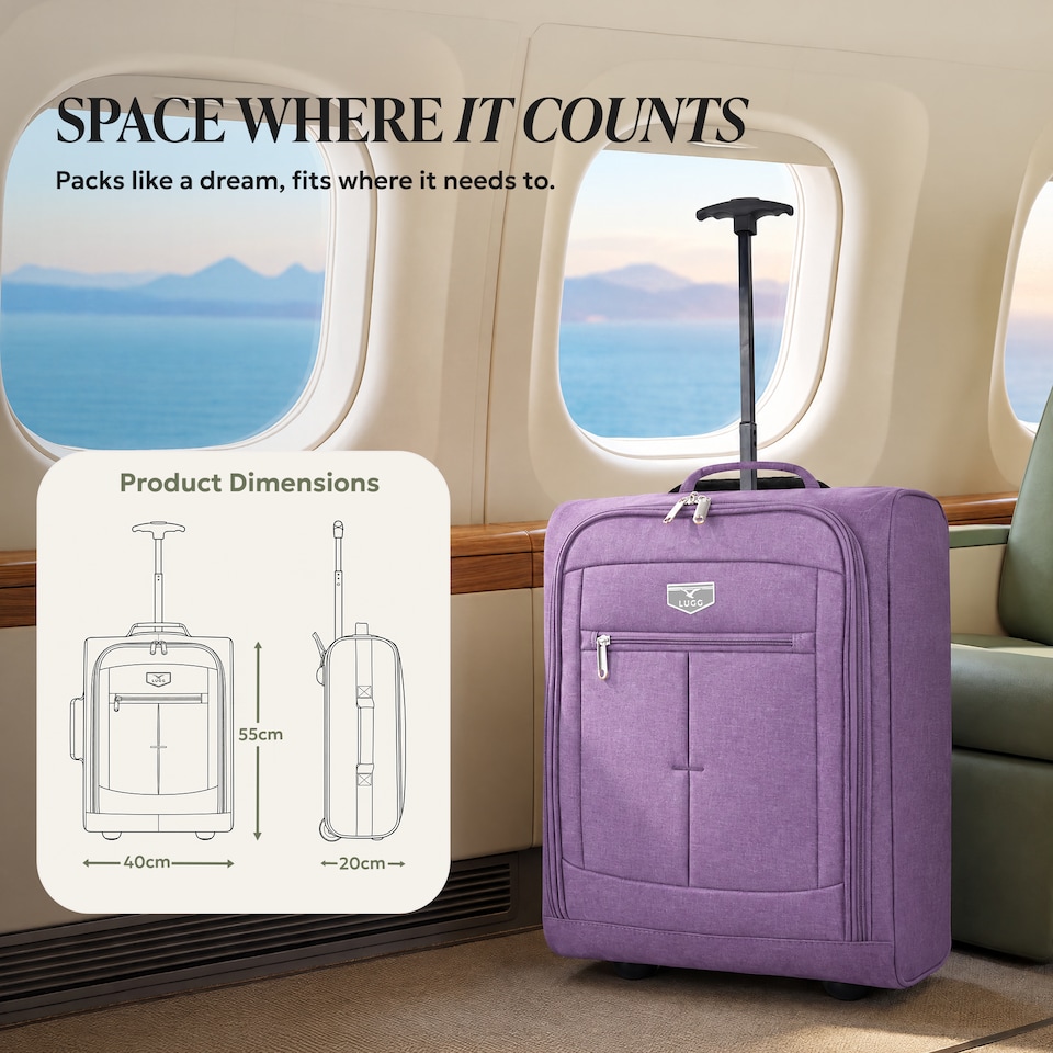 image 1 of Lugg Jupiter Soft Cabin Bag 55x40x20cm Lightweight Wheeled Trolley Ryanair Size