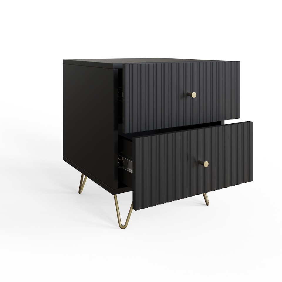 image 1 of Thalia Ribbed 2 Drawer Bedside Table