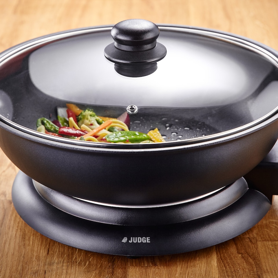 image 1 of Judge Electric Family Wok 32cm Non-Stick with Lid 1500W