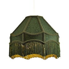 Classic Victorian Style Empire Pendant Shade in Forest Green Fabric with Tassels | Green