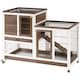 image 1 of PawHut Rabbit Hutch, Guinea Pig House Cage w/ Wheels & Enclosed Run, Brown