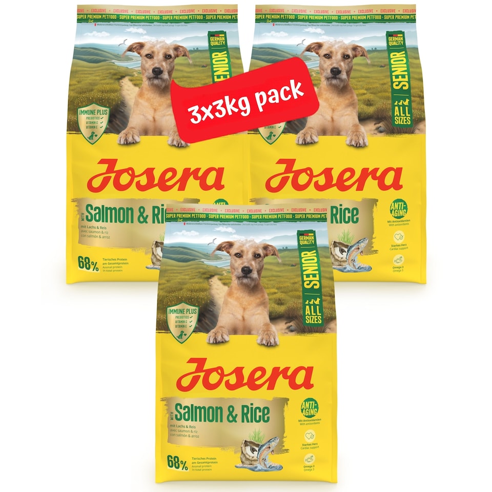 image 1 of Josera Senior Salmon & Rice complete dog food | All sizes | Lower protein & fat | Gluten-free | Immune support | Cardiac support | Salmon Oil Omega 3 | 3x3kg