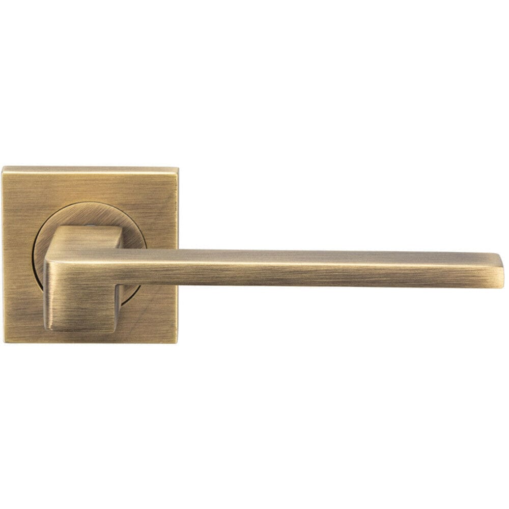 Loops PAIR Flat Squared Bar Handle on Square Rose Concealed Fix Antique Brass in Metallics