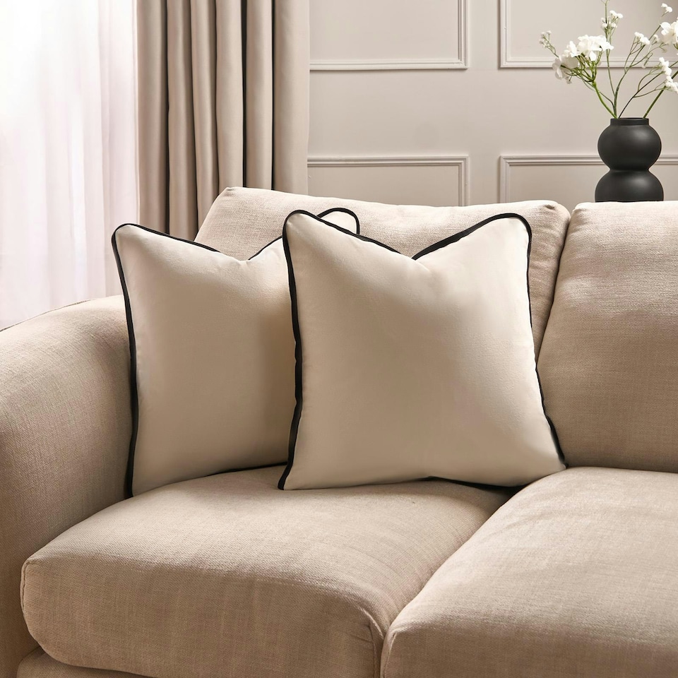 image 1 of OHS 4 x Matte Velvet Piped Edge Cushion Covers, 45x45cm - Cream | Cream | 45x45cm | 4
