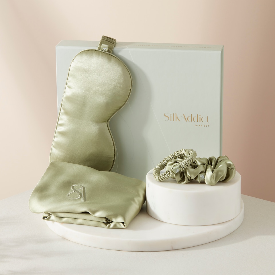 image 1 of Silk Addict 100% Mulberry Silk Gift Set - Olive Green