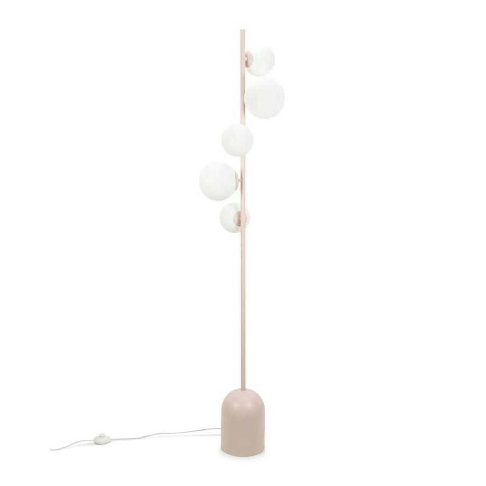 image 1 of ValueLights Marlow Blush Pink Metal 5 Way Standing Floor Lamp with Glass Globe Lampshades - Bulbs Included