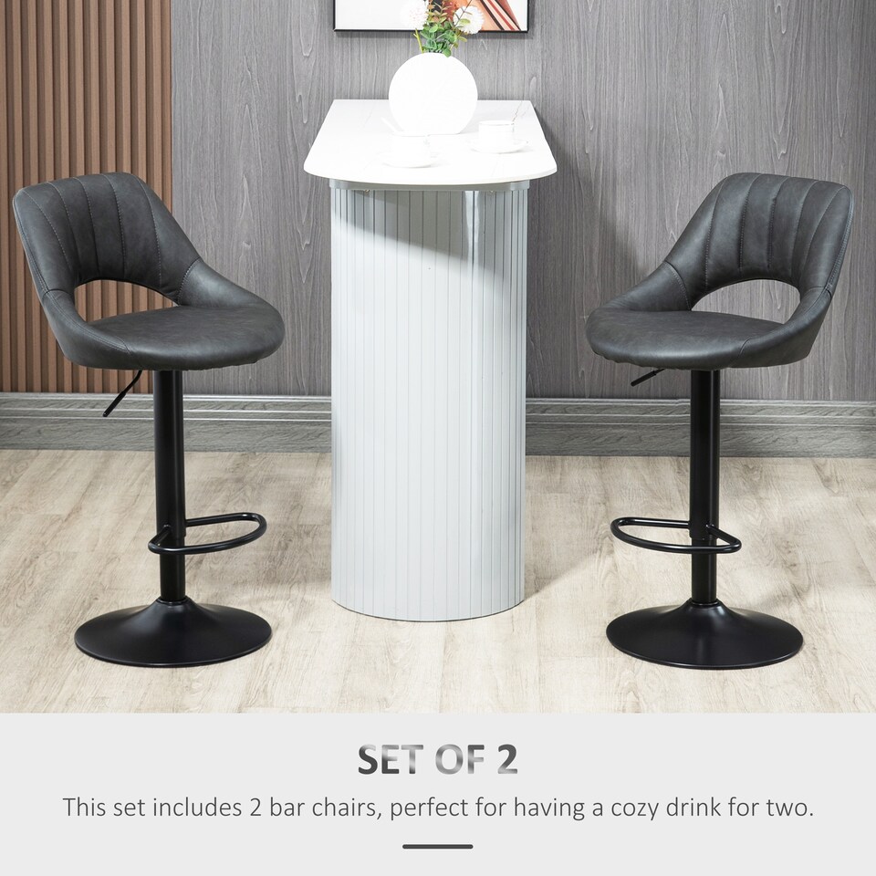image 1 of HOMCOM Barstools Set of 2, Dining Stools with Backrest and Footrest, Grey