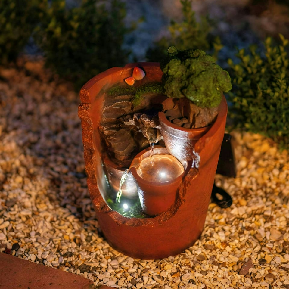 image 1 of Primrose Solar Potted Falls Cascading Water Feature with Lights 39cm