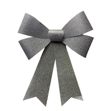 Silver Large Woven Christmas Glitter Bow Decoration 44cm