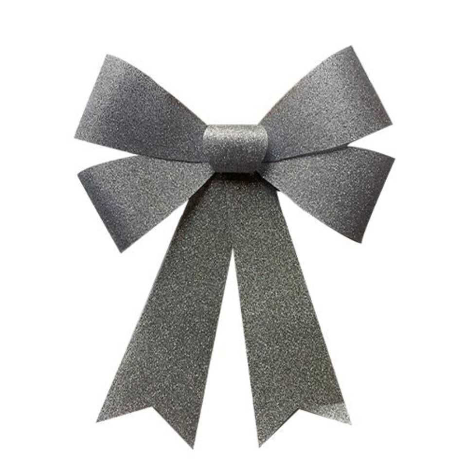 Silver Large Woven Christmas Glitter Bow Decoration 44cm