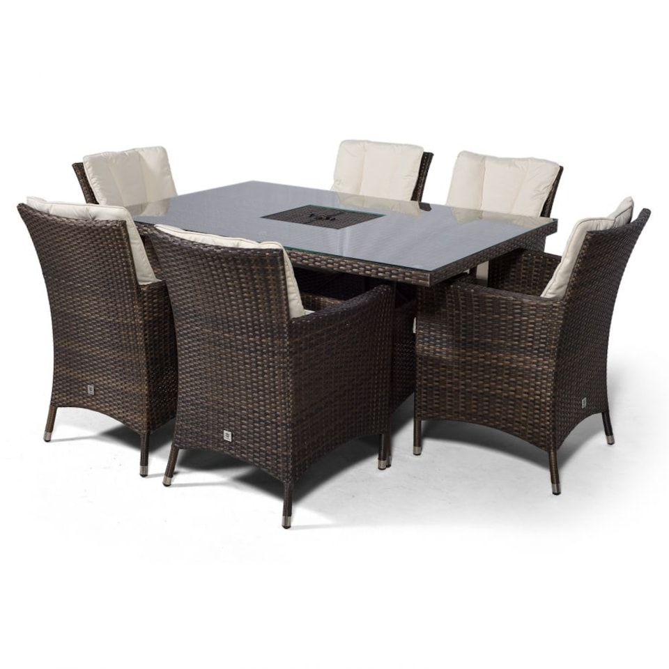 image 1 of Savannah Rectangle 6 Seat Rattan Dining Set Ice Bucket Drinks Cooler | Brown | Brown