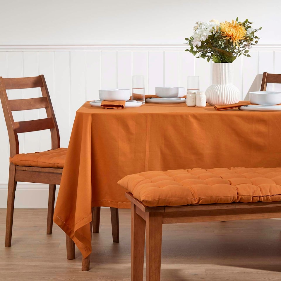 image 1 of Homescapes Burnt Orange Cotton Square Tablecloth - 137 x 137 cm Orange