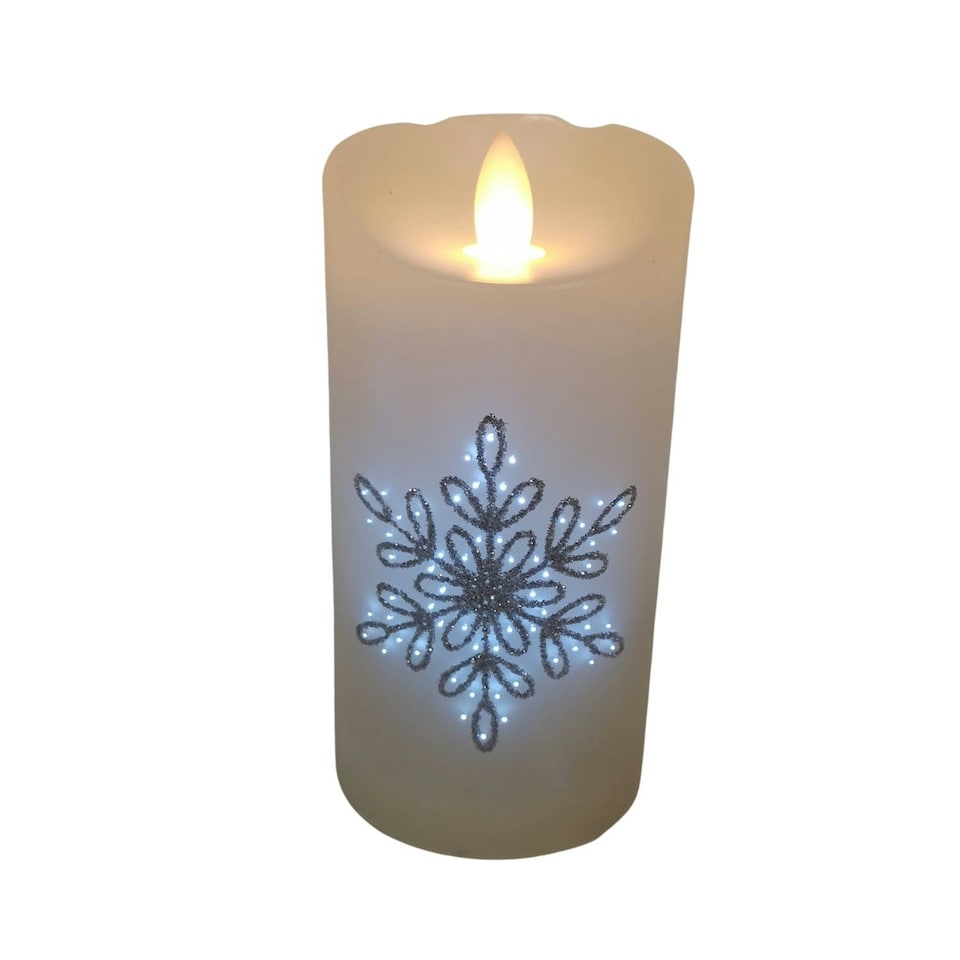 image 1 of 15cm Battery Operated Glitter Snowflake Dancing LED Candle Christmas Decoration with Round Lines
