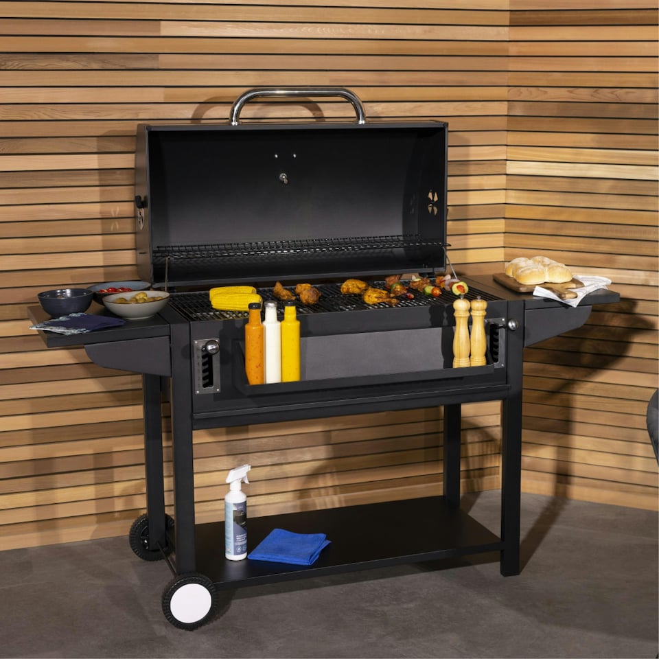 image 1 of Charles Bentley Deluxe Charcoal BBQ Grill with Chrome Steel Warming Rack