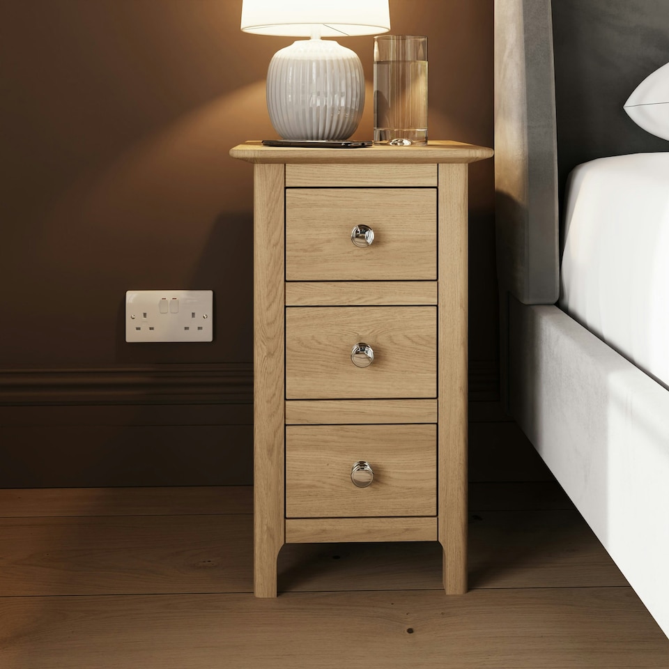 image 1 of Taberno Oak 3 Drawer Bedside Table Nightstand Cabinet Natural Oak