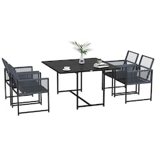 Outsunny 5 Pieces Garden Dining Set, Outdoor Patio Cube Set, 4 Seater Outdoor Table and Chairs with Foldable Backrest, Tempered Glass Top, Handwoven Rope for Poolside, Space Saving, Dark Grey