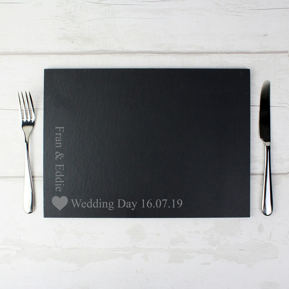 image 1 of Personalised Heart Motif Slate Placemat Black