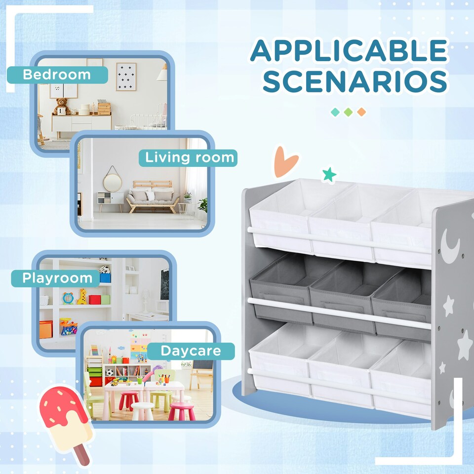 image 1 of ZONEKIZ Storage Unit w/ 9 Removable Storage Baskets for Nursery Playroom - Grey Grey