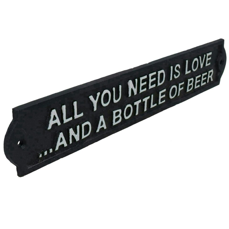 image 1 of All You Need Is Love & Beer Sign Cast Iron Plaque Wall Bar House Garden Door