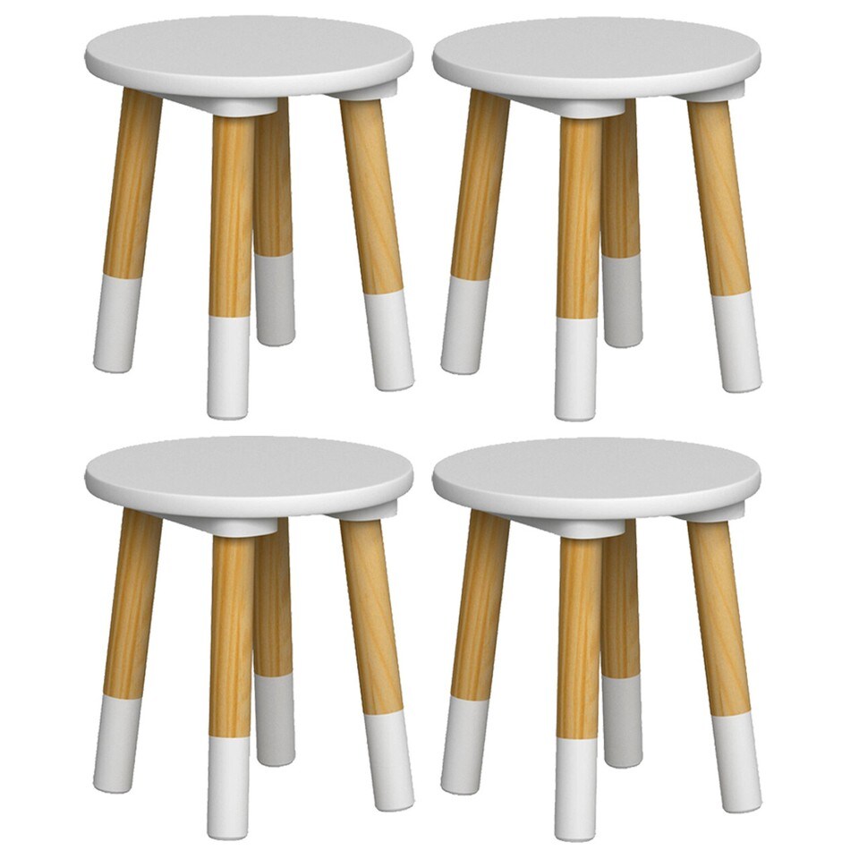 image 1 of Kids Wooden Stool Seat Round Chair Toddlers Kids Small Children Home Nursery - White | White | 4 White