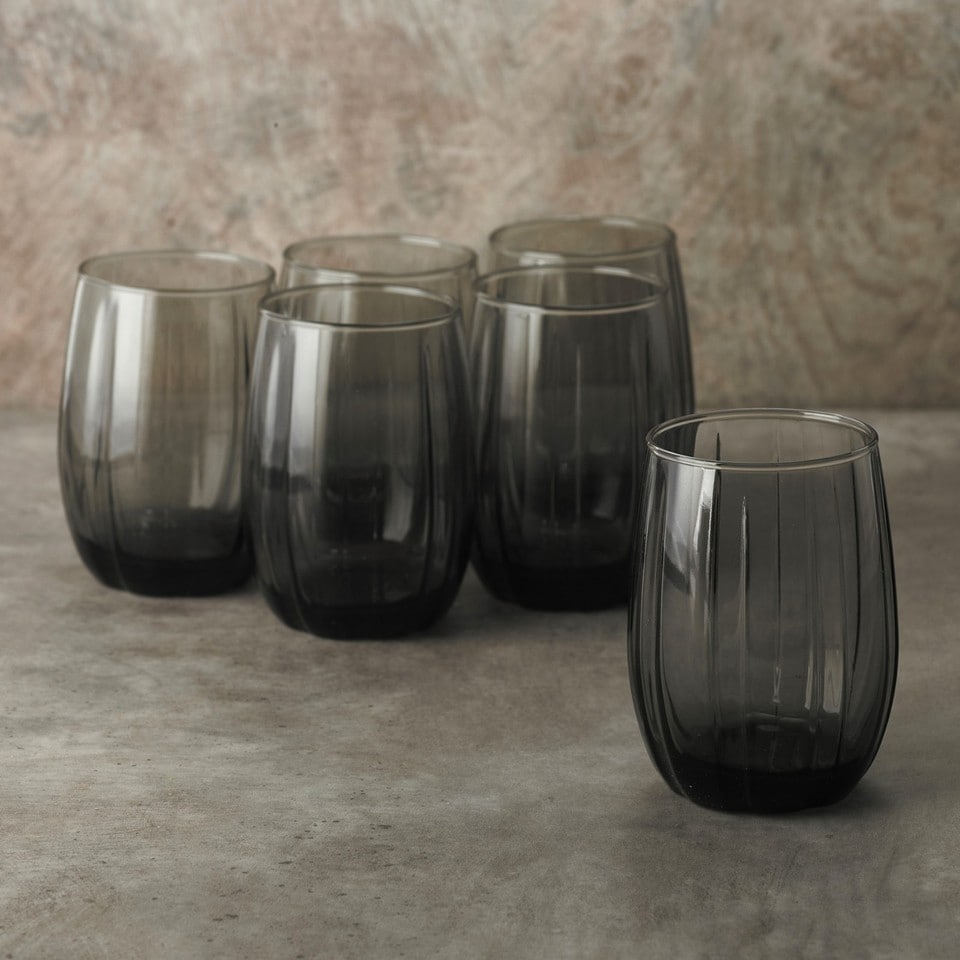 image 1 of Linka Coloured Glasses Sets Glassware Cup Tall Short Cocktail Tumblers | Multi | Dark Grey 240ml | Set of 12