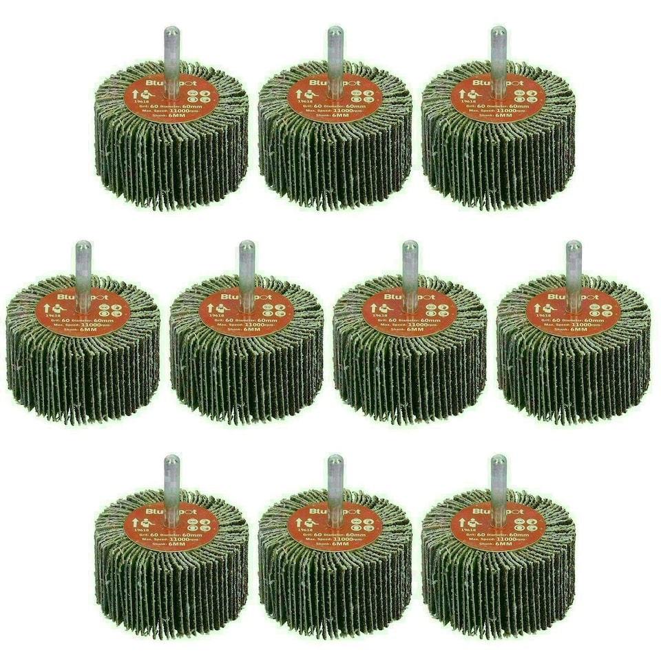 image 1 of 60 Grit 60mm Flap Wheel Disc Abrasive Sanding Pads For Drills 6mm Shank 10pc