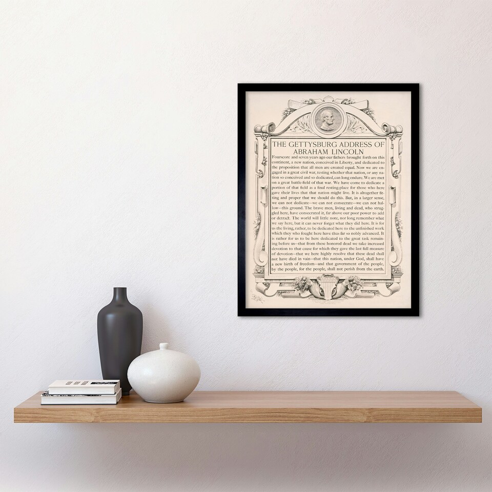 image 1 of Gettysburg Address Abraham Lincoln USA President 12x16" Framed Wall Art Print