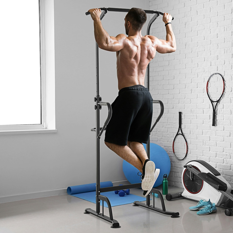 image 1 of HOMCOM Power Tower Multi-Function Pull Up Station w/ Adjustable Height for Gym