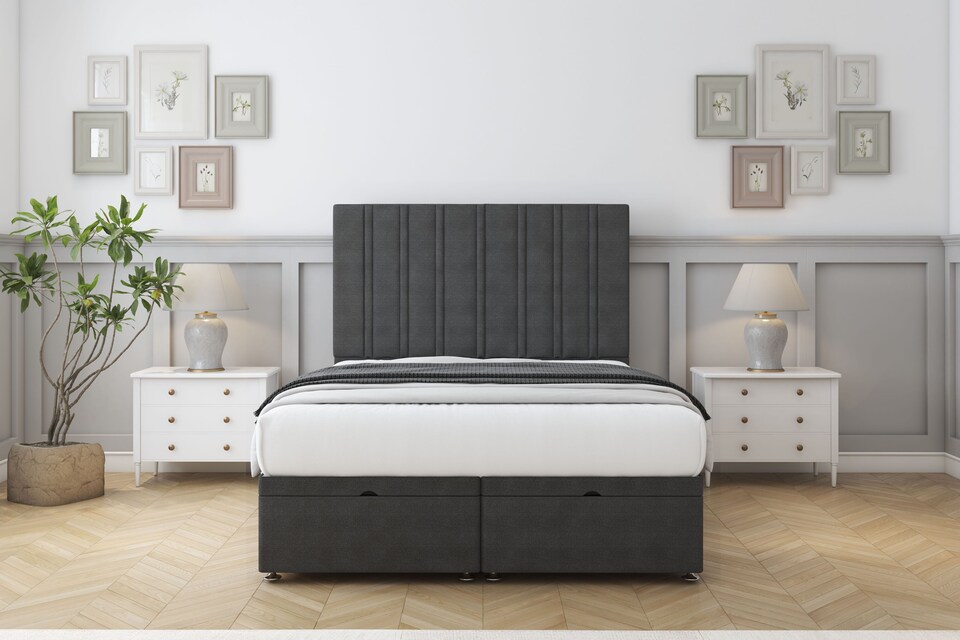 image 1 of Sloomy Langston Graphite Dumfries Ottoman Bed Base With 54" Floor Standing Headboard 3' Single | Grey | Graphite | Single | 1