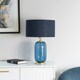 image 1 of ValueLights Leigh Navy Blue Fabric Drum Shade with Navy Blue Glass and Gold Trim Table Lamp with Bulb