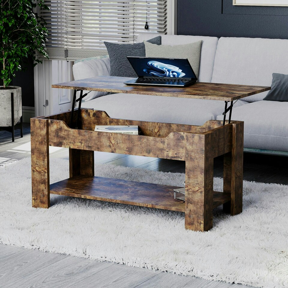 image 1 of Vida Designs Lift Up Coffee Table With Storage Compartment & Shelf, Dark Wood