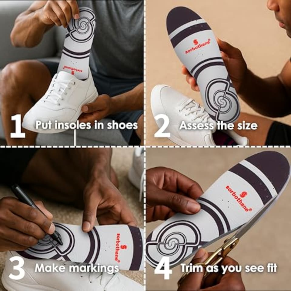 image 1 of Sorbothane Sorbo Pro Insoles Men & Women – Shock Absorbing Inserts For Pronation & Heel Pain Relief – Arch Support Shoe Insole For Running, Walking, Work Boots – Antibacterial, Size UK 10