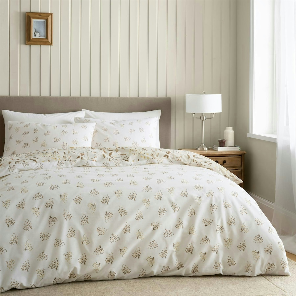 image 1 of Catherine Lansfield Isadora Floral Duvet Cover Set - Natural Cream | King