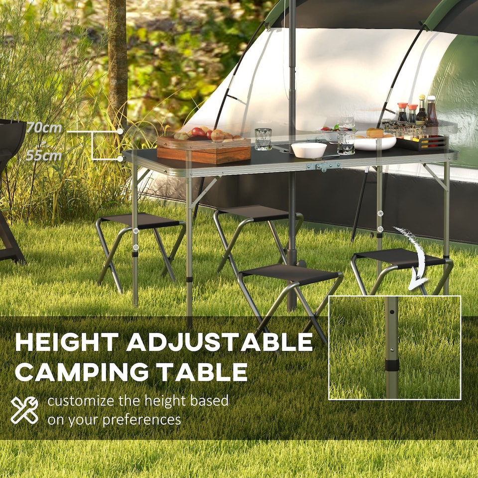 image 1 of Outsunny Camping Table and Chairs Outdoor Indoor Use for BBQ Picnic Garden | Black | Black | 1