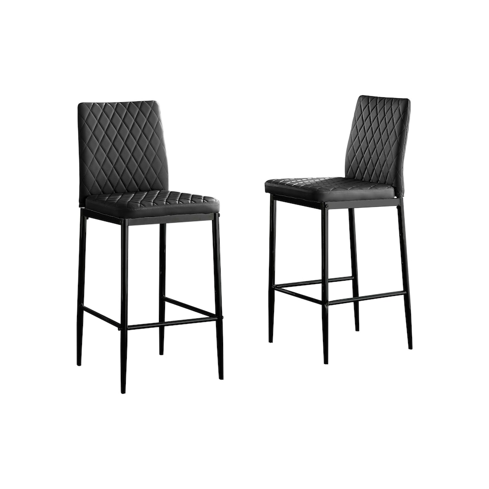 image 1 of Furniturebox 2x Milan Black Leather Black Leg Bar Stools