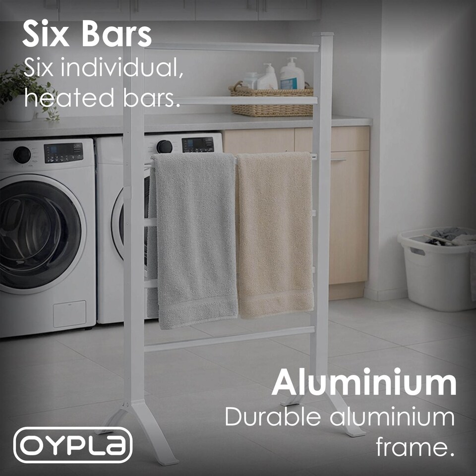 image 1 of Portable Aluminium Electric Towel Rail Warmer with 6 Heated Bars