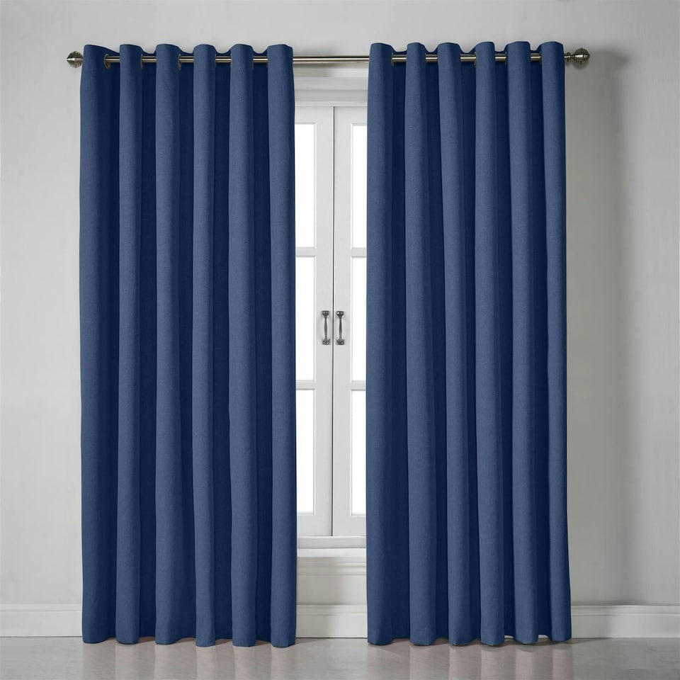 image 1 of Linen Look Blackout Ring Top Eyelet Curtains - 229cm x 137cm - Blue