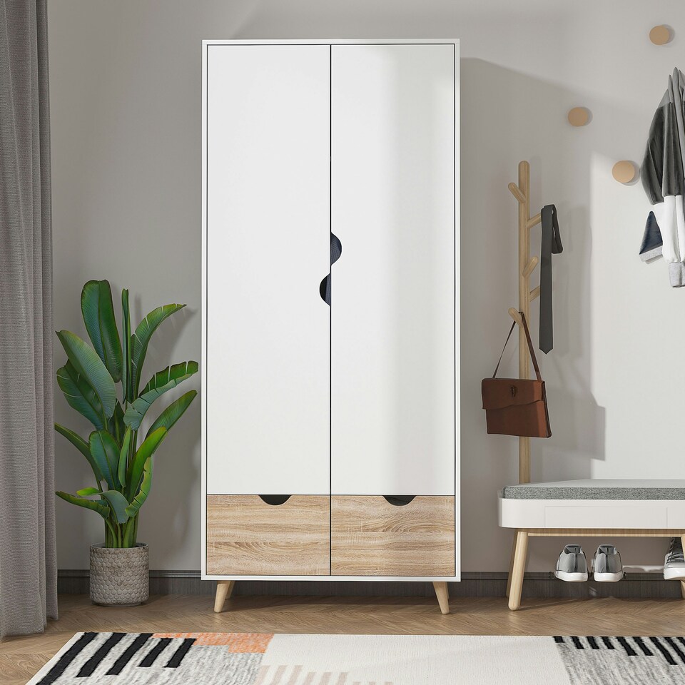 image 1 of HOMCOM 2-Door Clothes Wardrobe w/ Rail Shelf 2 Storage Drawers