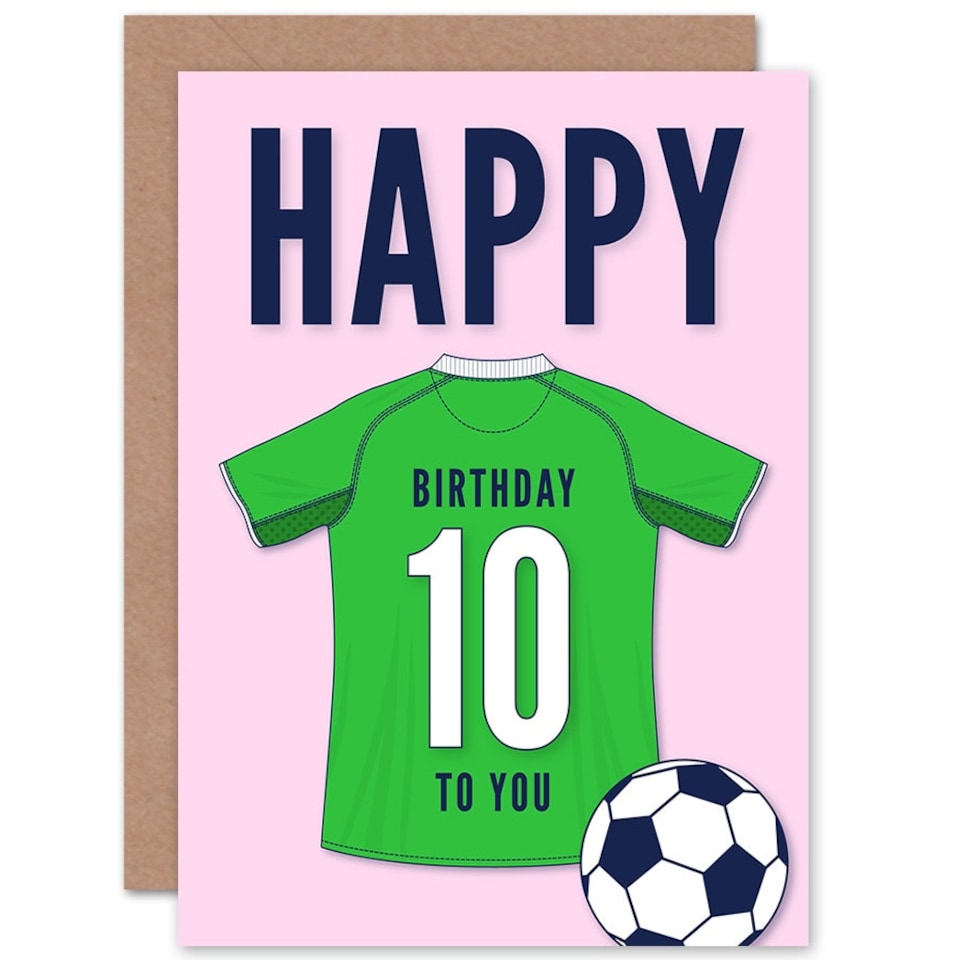 image 1 of Football Strip Kit Green Jersey Top 10 Year old Kids 10th Birthday Card