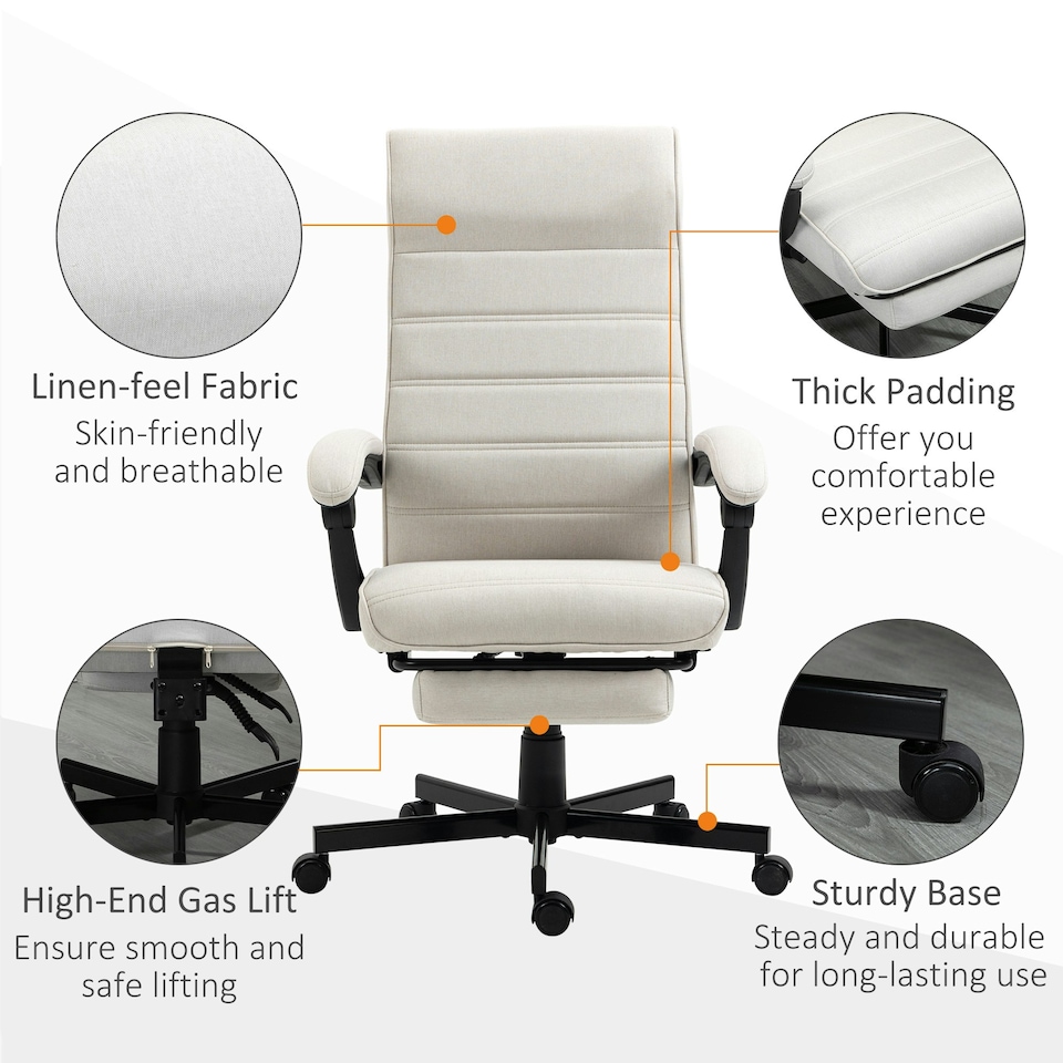 image 1 of Vinsetto High-Back Home Office Chair with Adjustable Height and Footrest, White