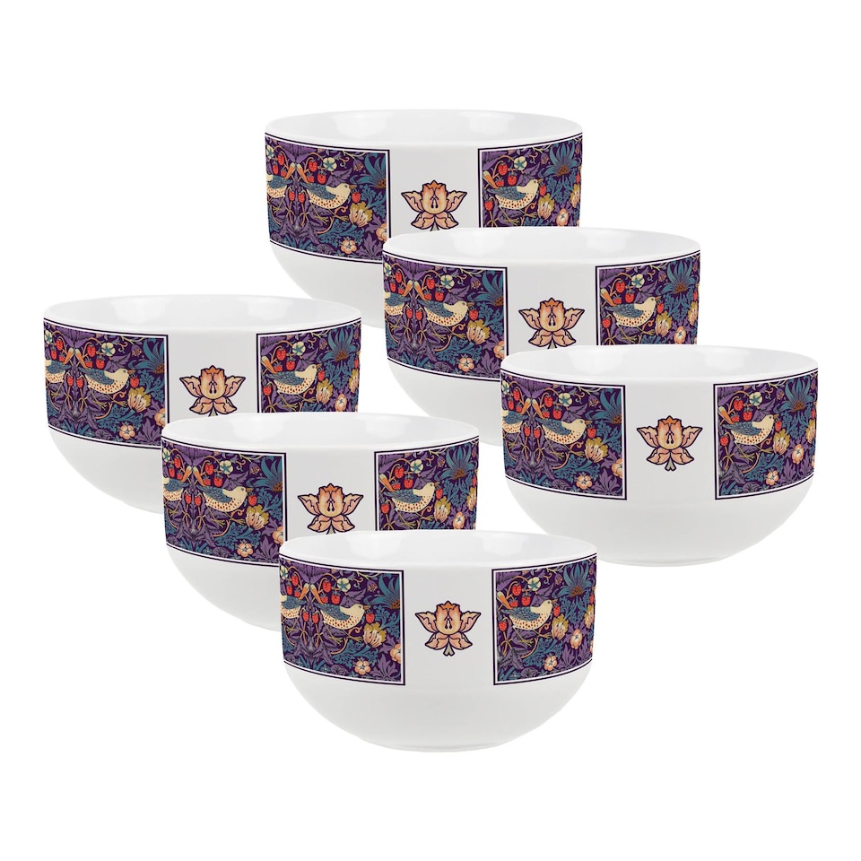 image 1 of Purple Strawberry Thief Ceramic Bowl - Set of 6