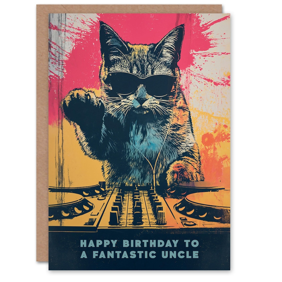 image 1 of Fantastic Grunge DJ Lover Vinyl Decks Uncle Birthday Card