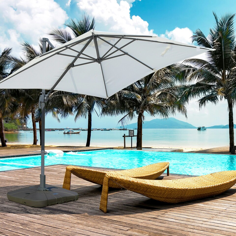 image 1 of Outsunny Cantilever Patio Umbrella Base Water or Sand Filled with Wheels
