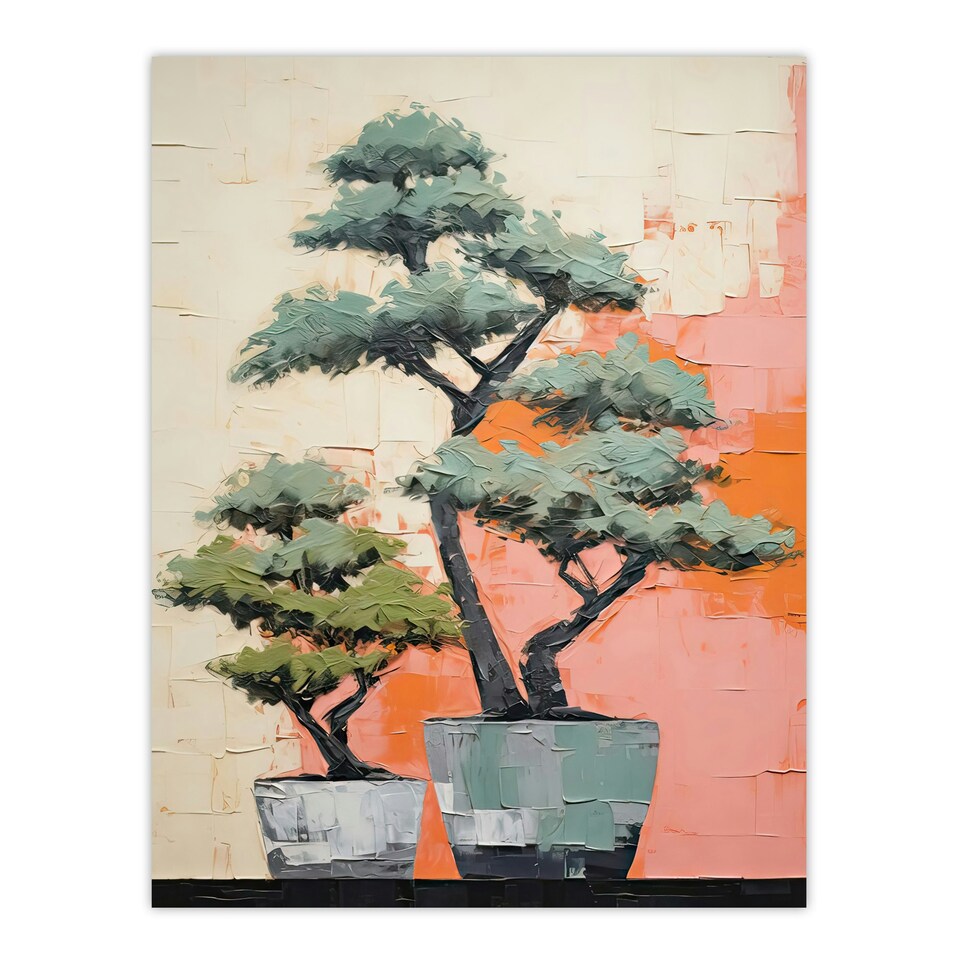 image 1 of Two Japanese Bonsai Tree Plant Pots painting Black Framed Wall Art Print A4