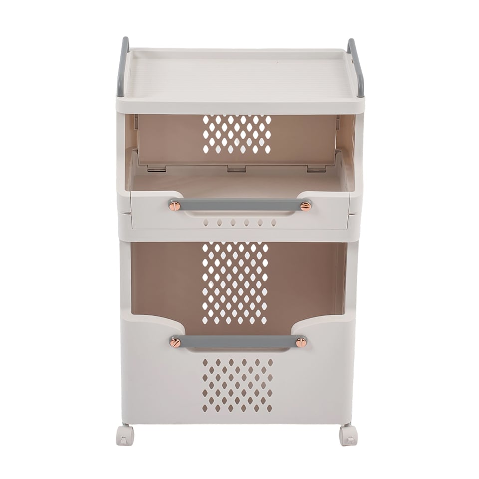image 1 of Living and Home 3-Tier Foldable Rolling Laundry Sorter Basket Storage Rack | White | 3 Tier