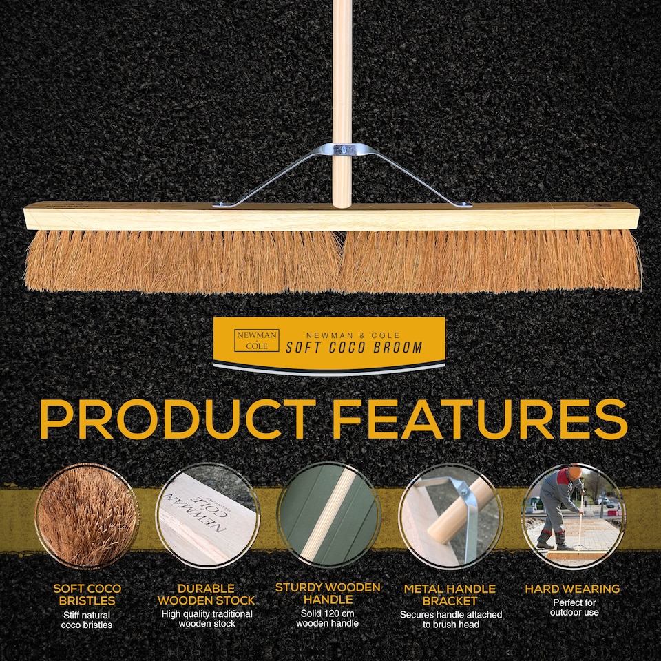 image 1 of 36" Wide Soft Coco Platform Broom 92cm Extra-Large Floor Sweeper with Reinforced Metal Stay