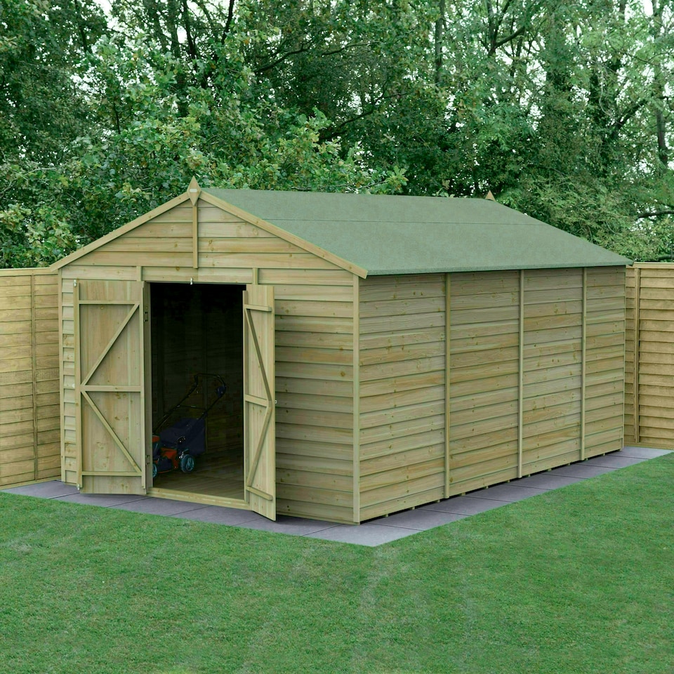 image 1 of Forest Garden 10x15 4LIFE Apex Shed 25yr Guarantee Overlap Pressure Treated- Double Door - No Windows Brown