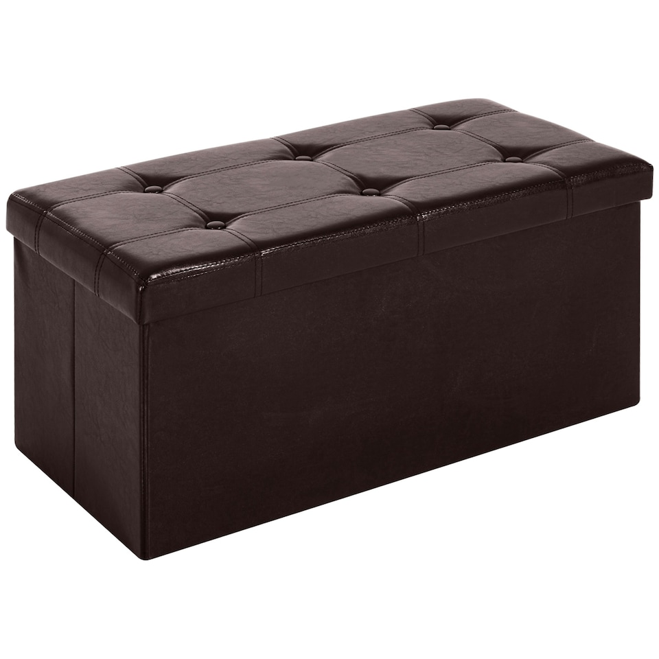 image 1 of HOMCOM Storage Ottoman Tool Box Faux Leather Folding Bench Foot Rest, Brown