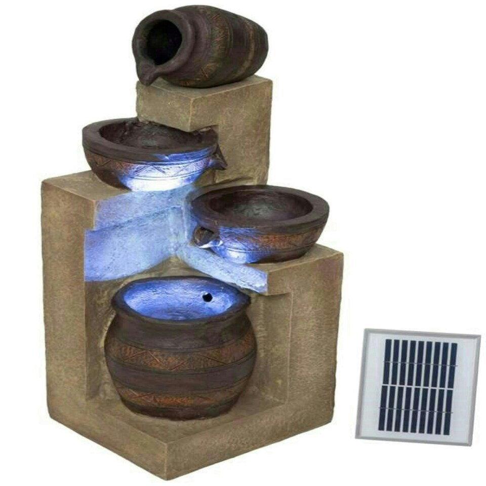 image 1 of Primrose Juno 4-Tier Cascading Bowls Solar Powered Water Feature & Lights 76cm