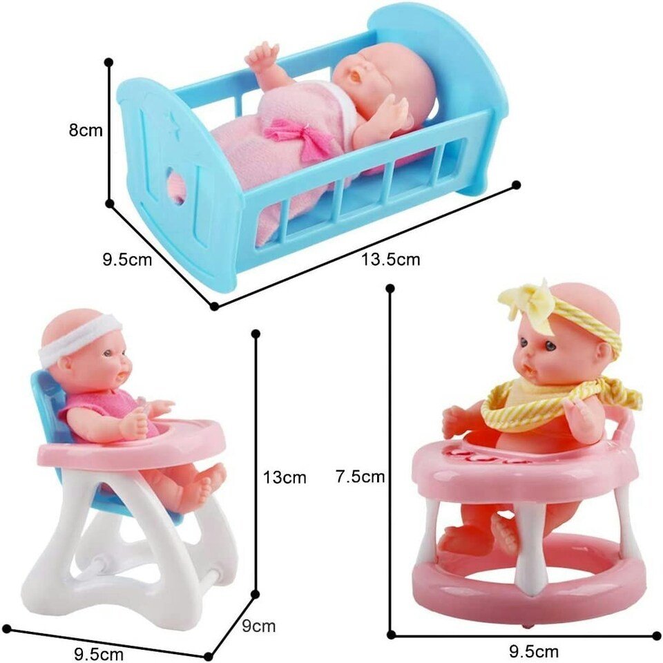 image 1 of Set of 8 Mini 5" Baby Dolls with Accessories – Miniature Role Play Doll Collection for Kids